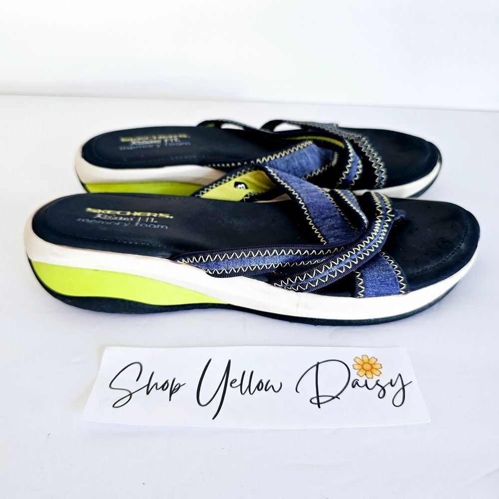 Sketchers Womens Relaxed Fit Memory Foam Flip Flop Sz 8 Blue‎ - Sh334.1